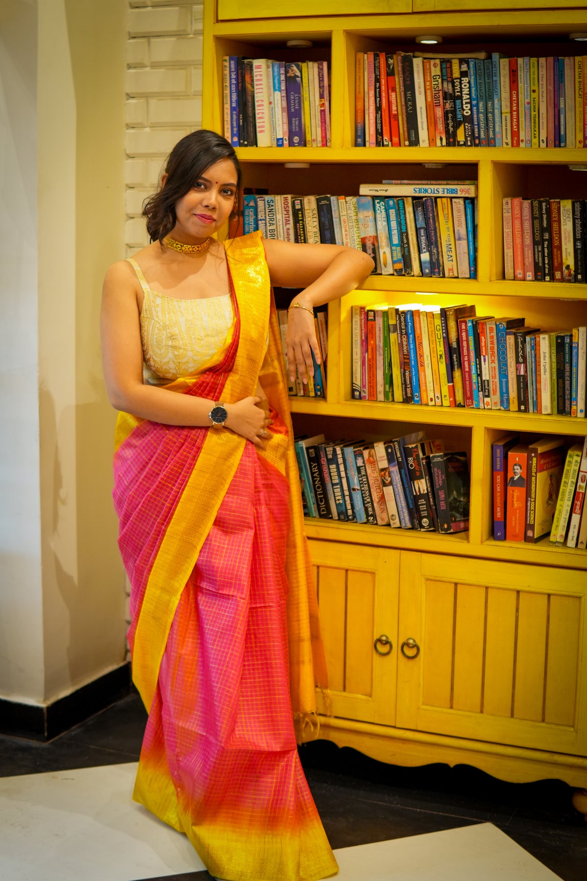 Maheshwari yellow pink