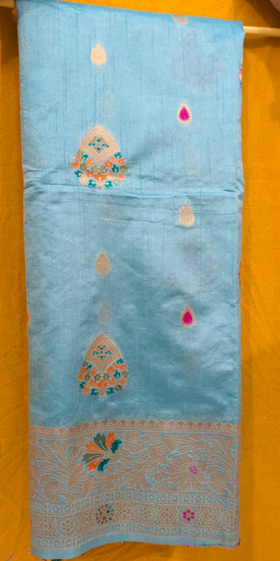 Sea green multicolour silk