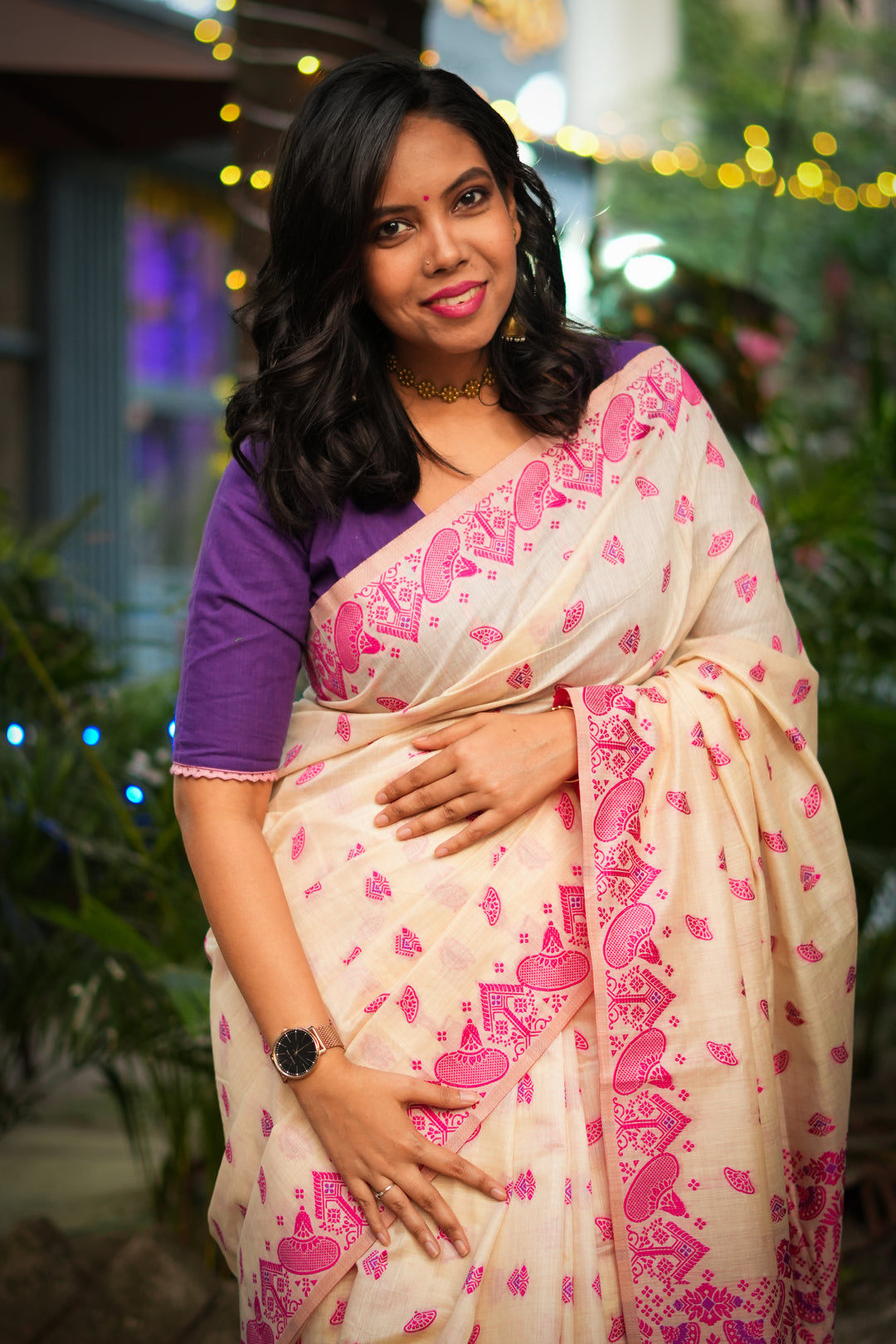 Assam Saree Pink Purple