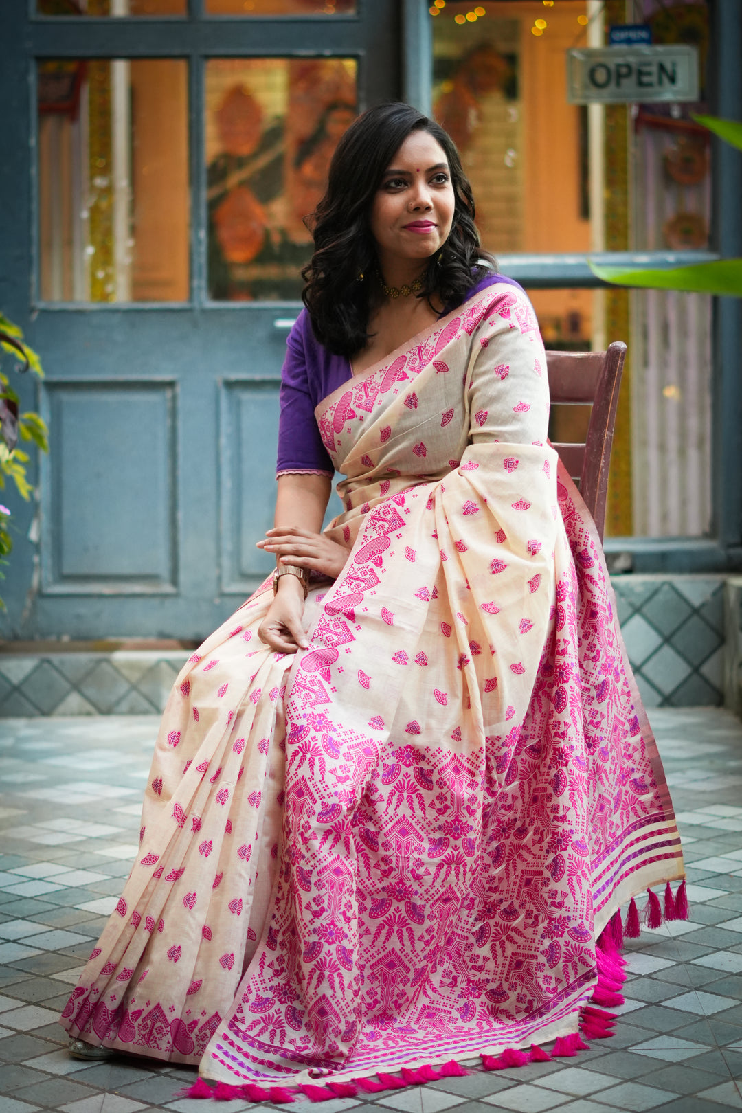Assam Saree Pink Purple