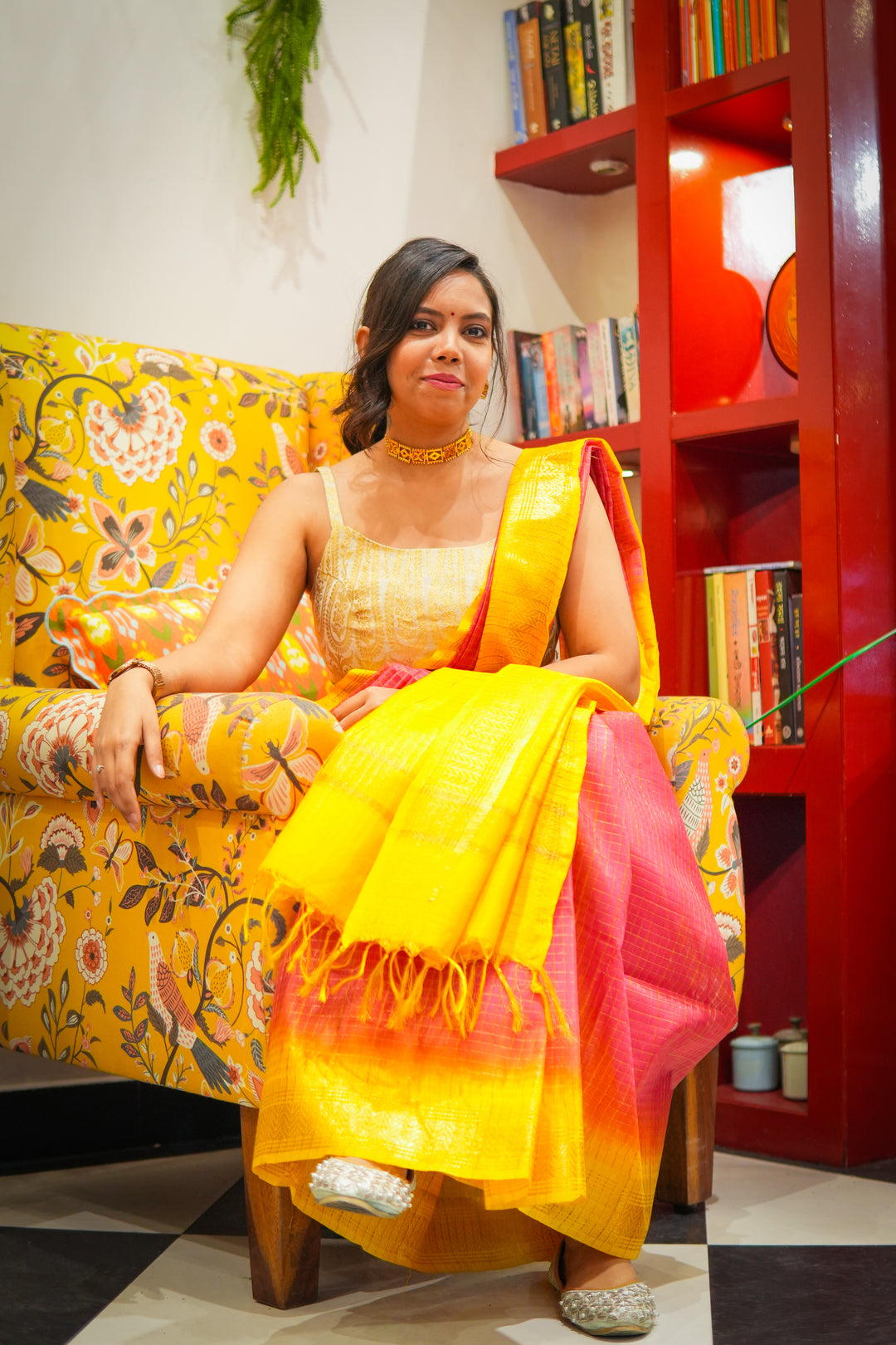 Maheshwari Yellow Pink