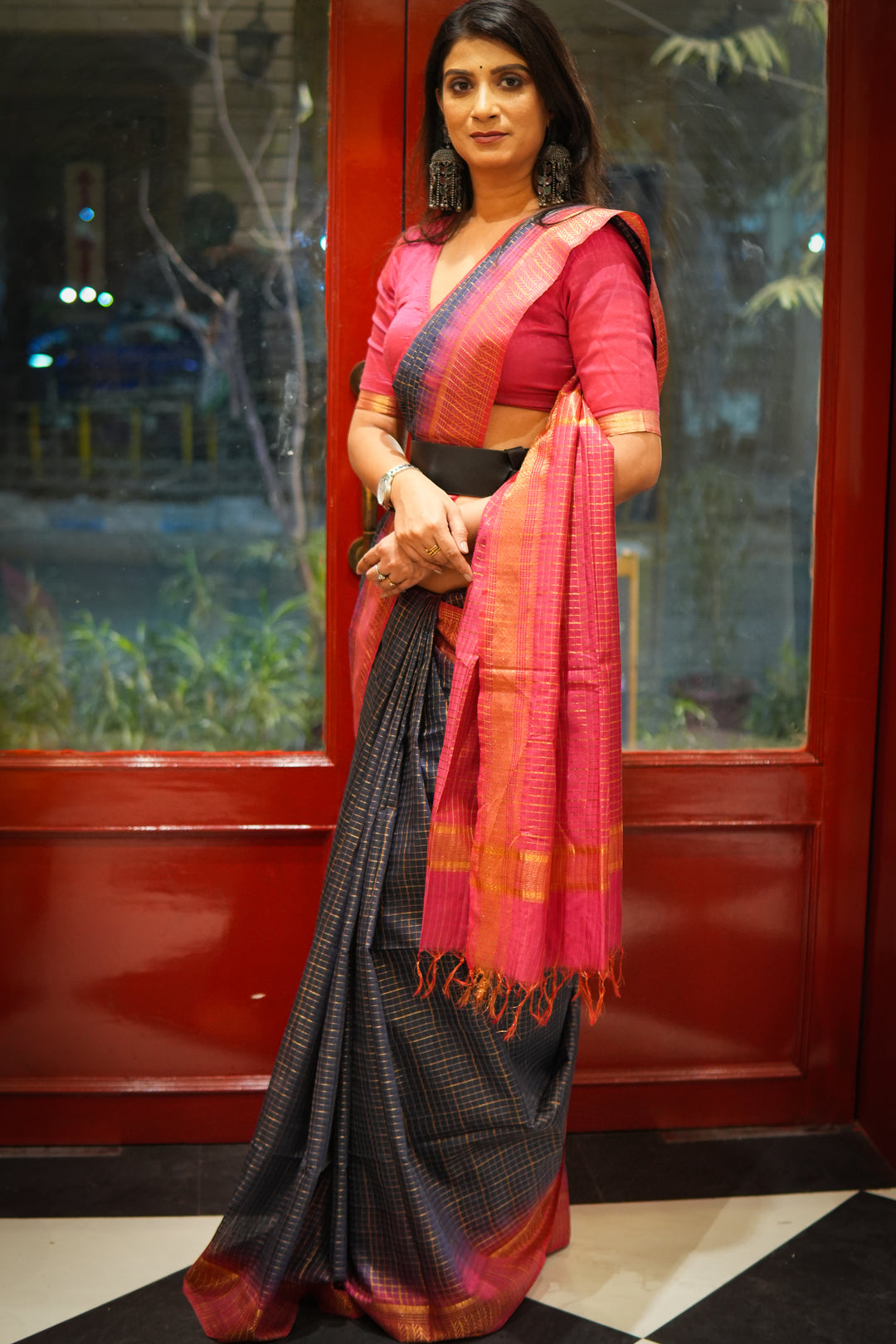 Maheshwari Blue Pink
