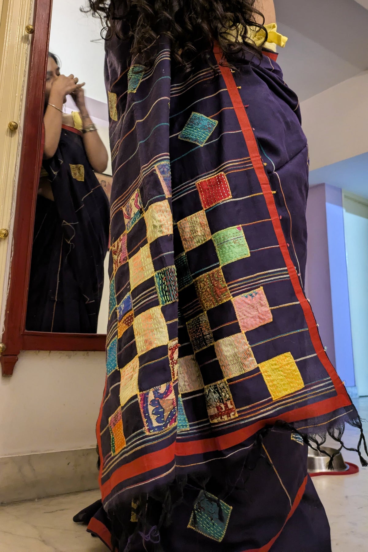 Baul applique on khadi   purple