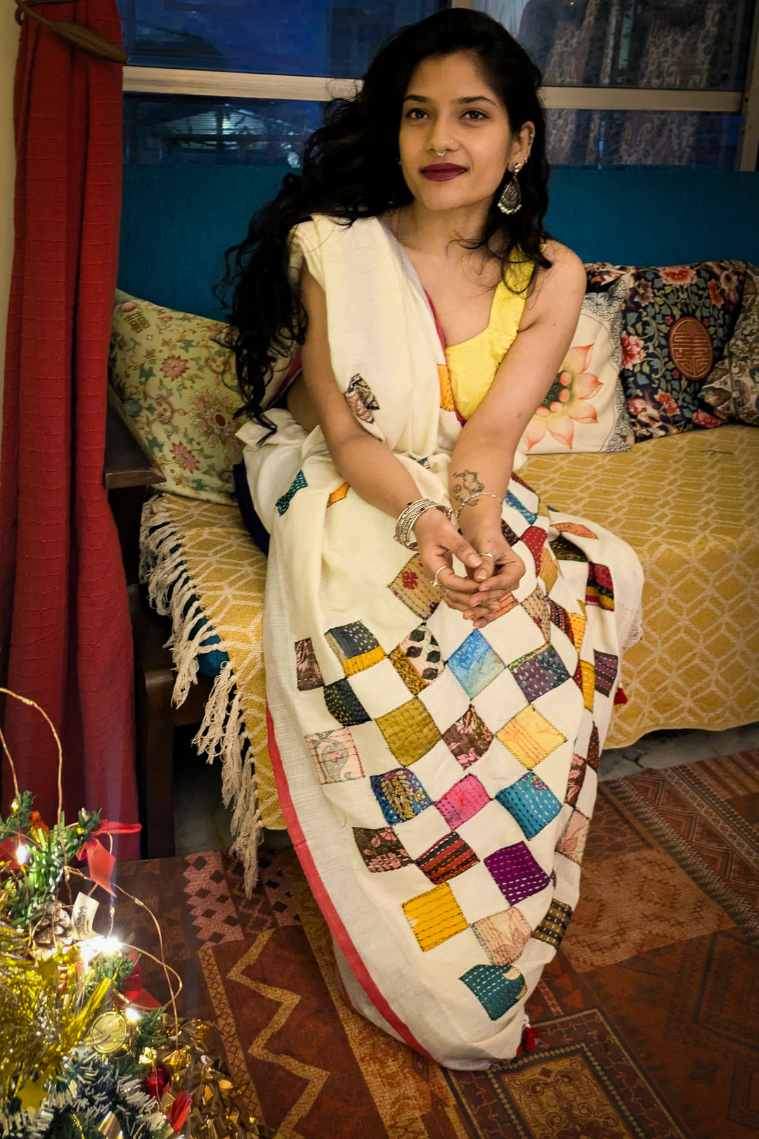 Baul Applique on Khadi - White
