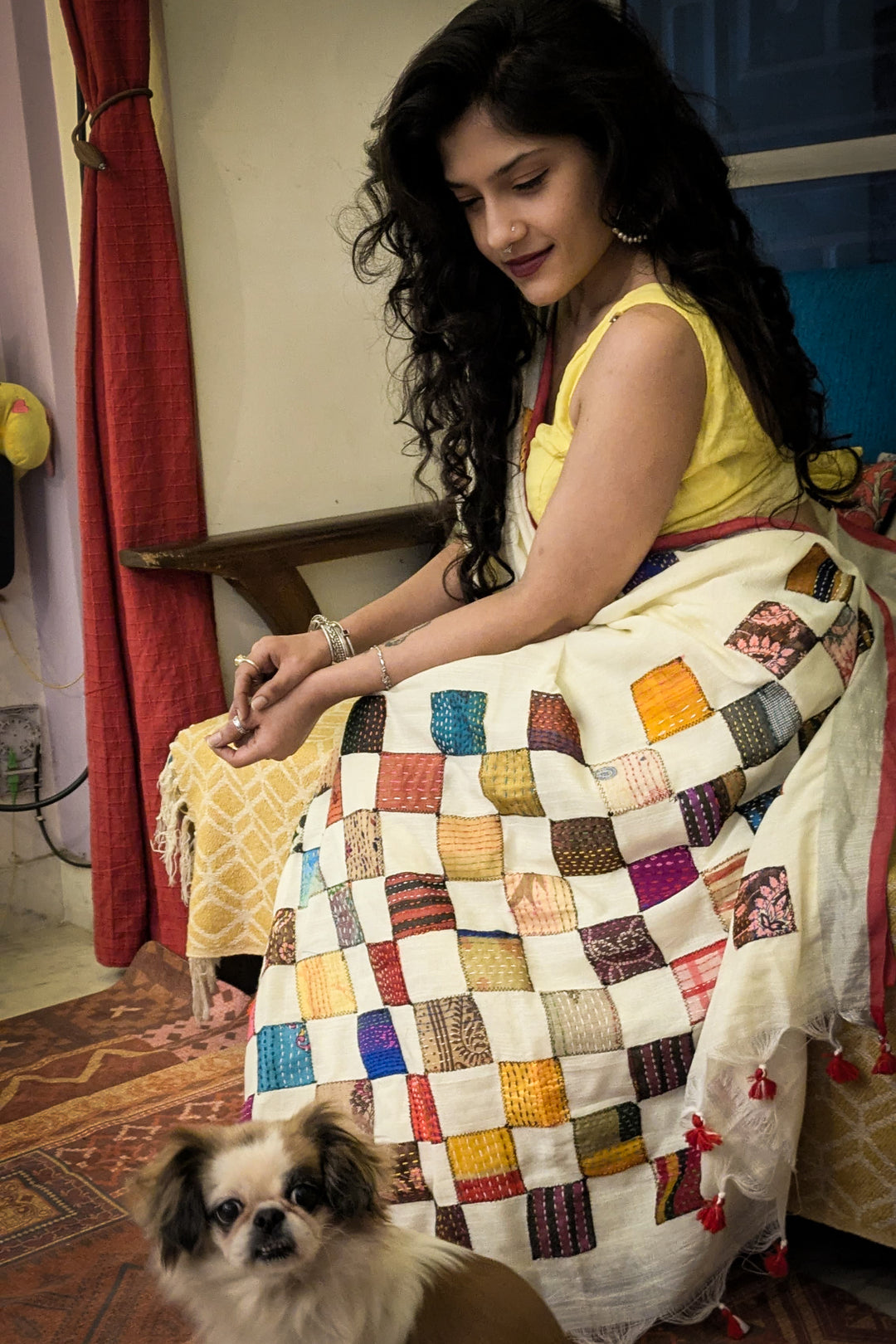 Baul Applique on Khadi - White