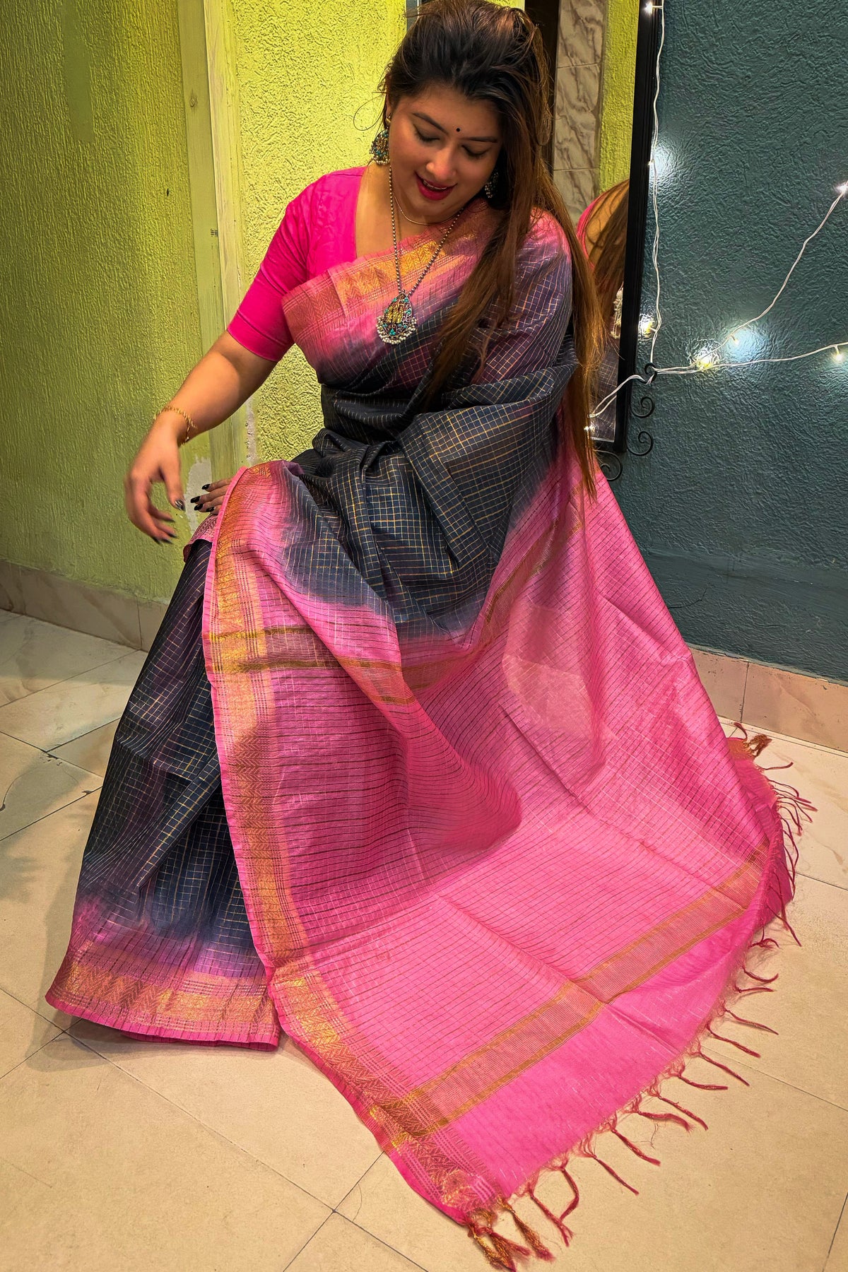 Maheshwari black baby pink