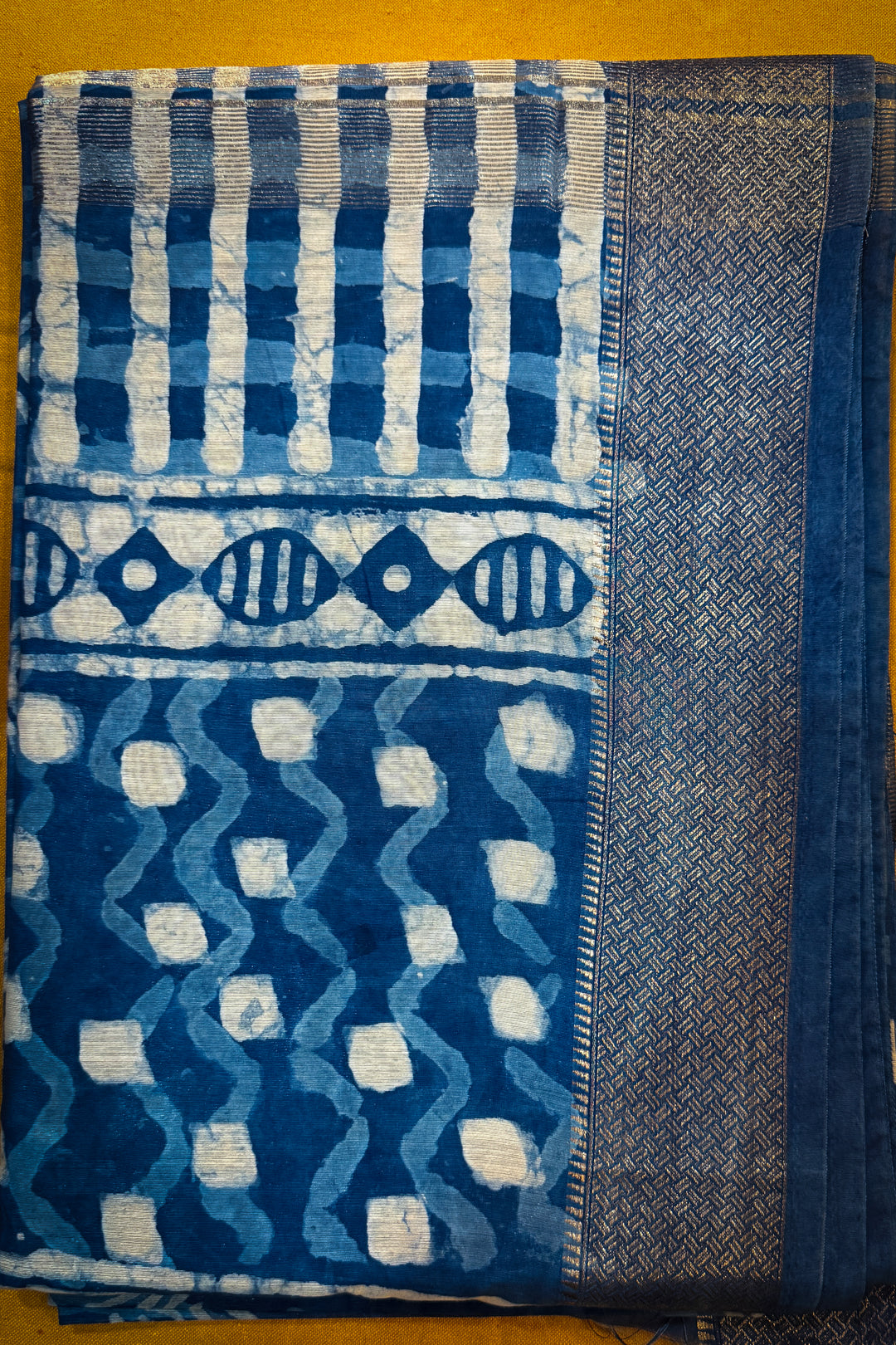 Semi-linen Chanderi Indigo Blue