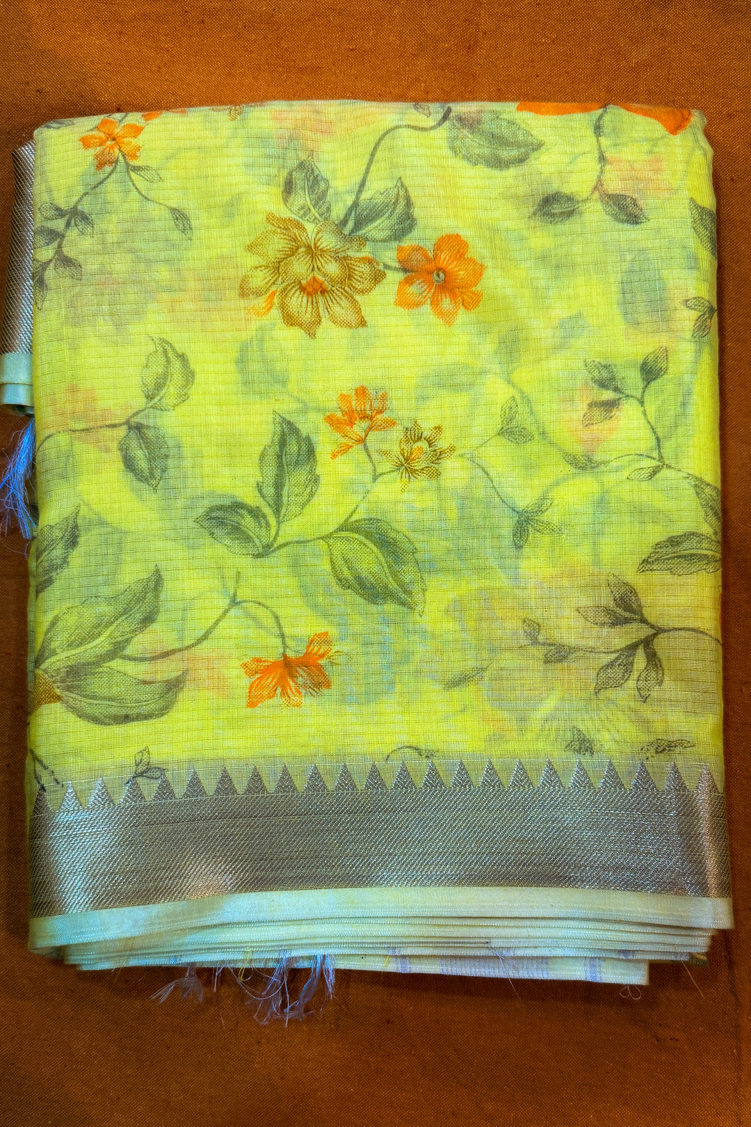 Semi Mangalagiri Yellow Floral