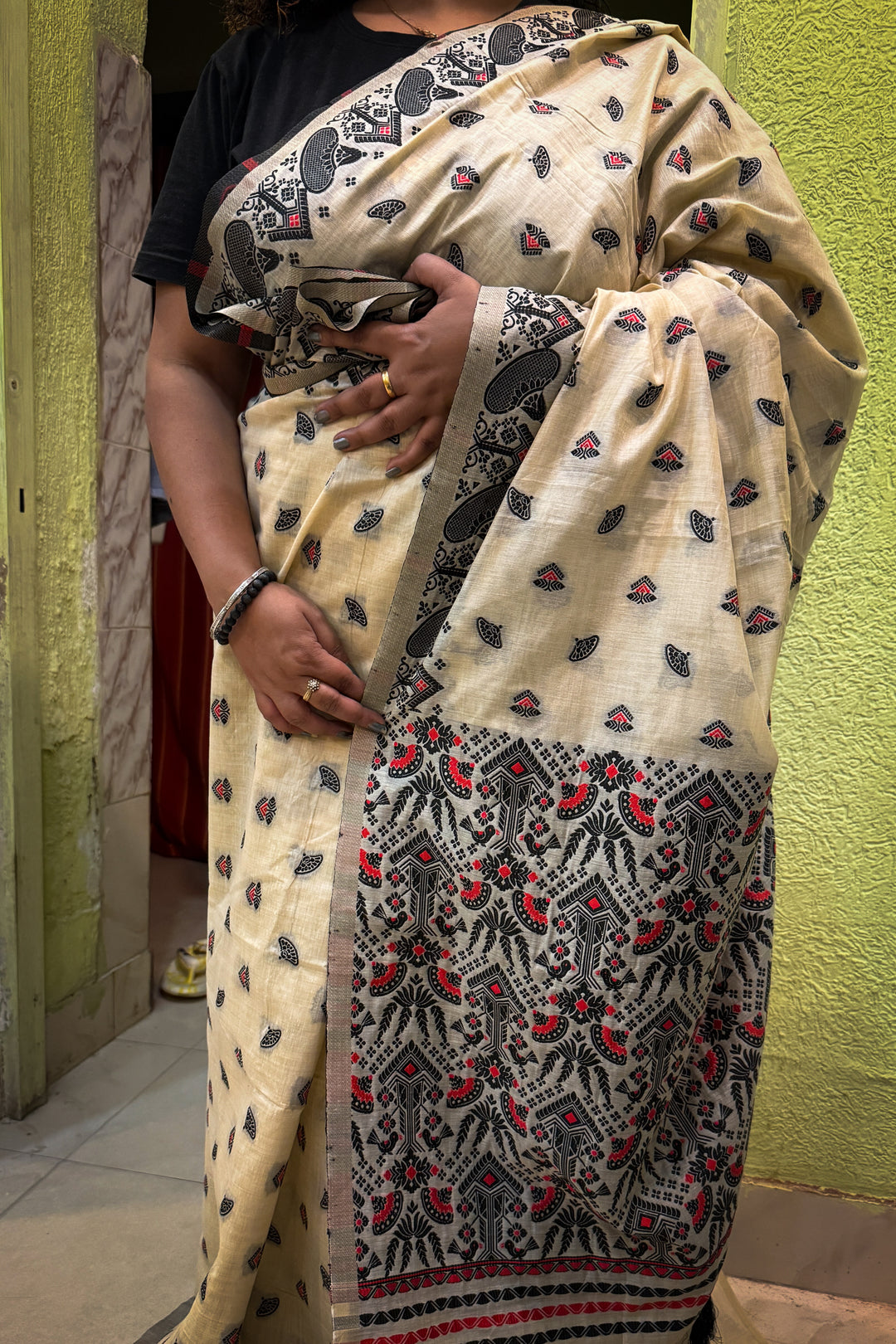 Assam Saree Black Red