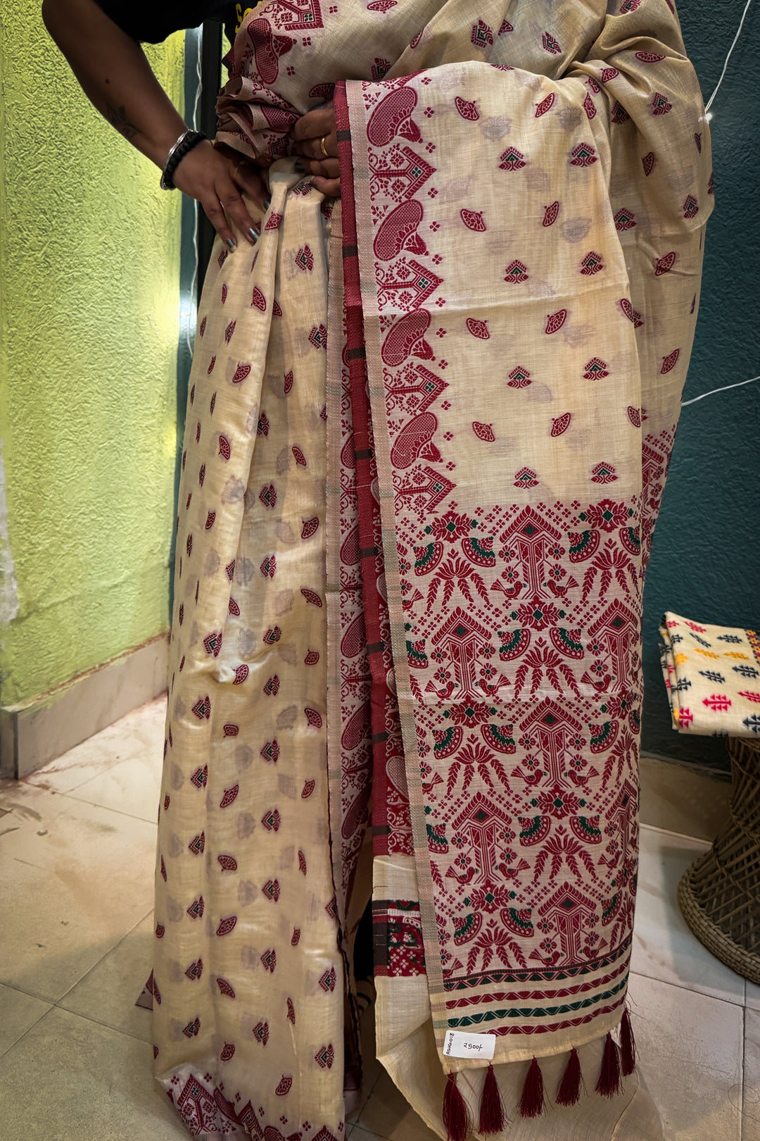 Assam Saree Maroon Green