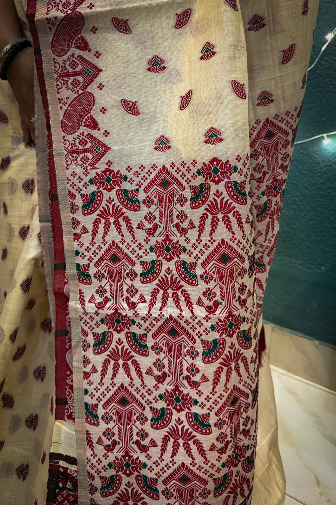Assam Saree Maroon Green