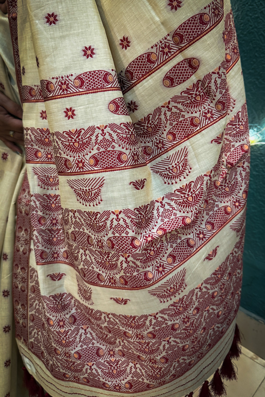 Assam Saree Red Dhol