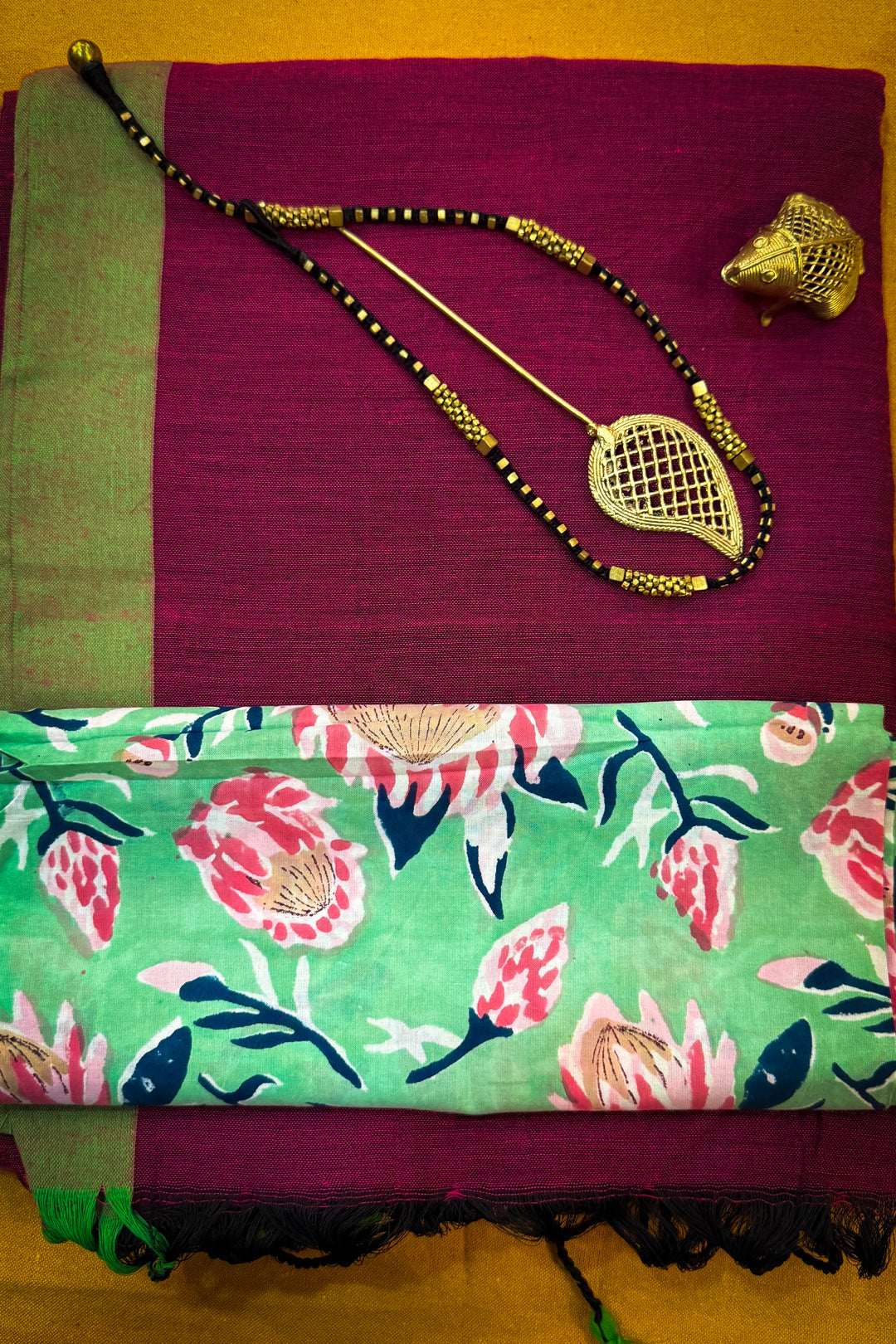 Khadi Handloom Combo - Pink Green