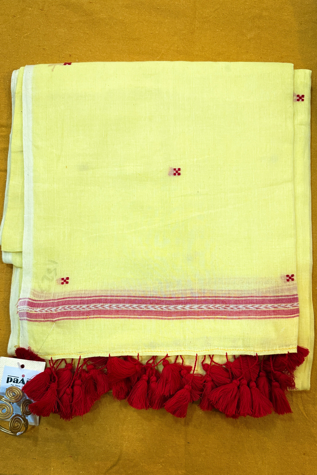Dhonekhali Taant - Yellow Red Tassel