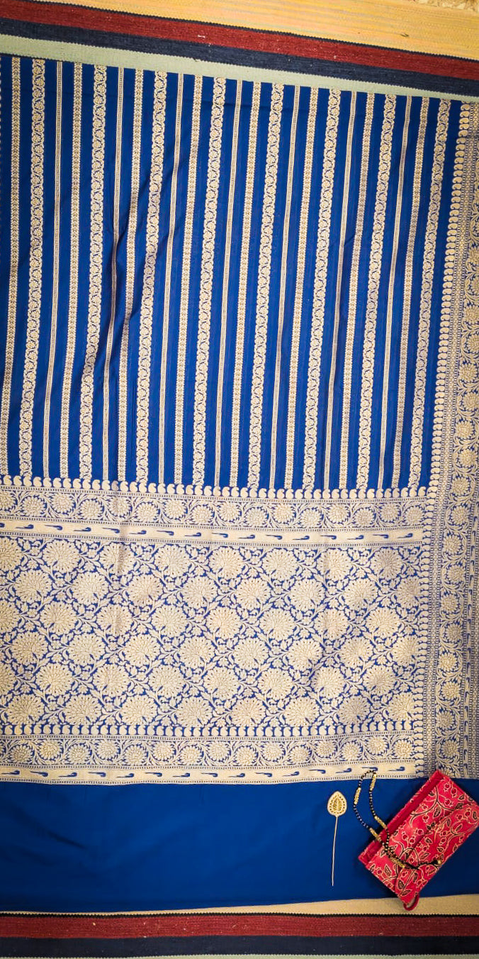 Blue Banarasi Horizontal Stripes