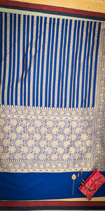 Load image into Gallery viewer, Blue Banarasi Horizontal Stripes
