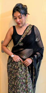 Load image into Gallery viewer, Black georgette with multicolour embroidery
