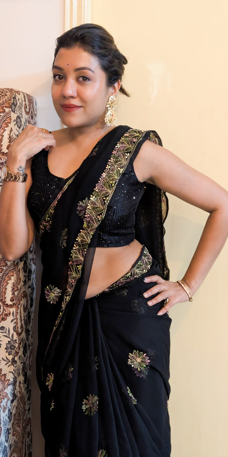 Black georgette with multicolour embroidery