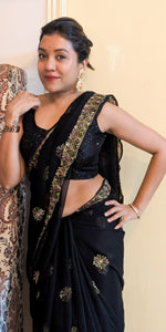 Load image into Gallery viewer, Black georgette with multicolour embroidery
