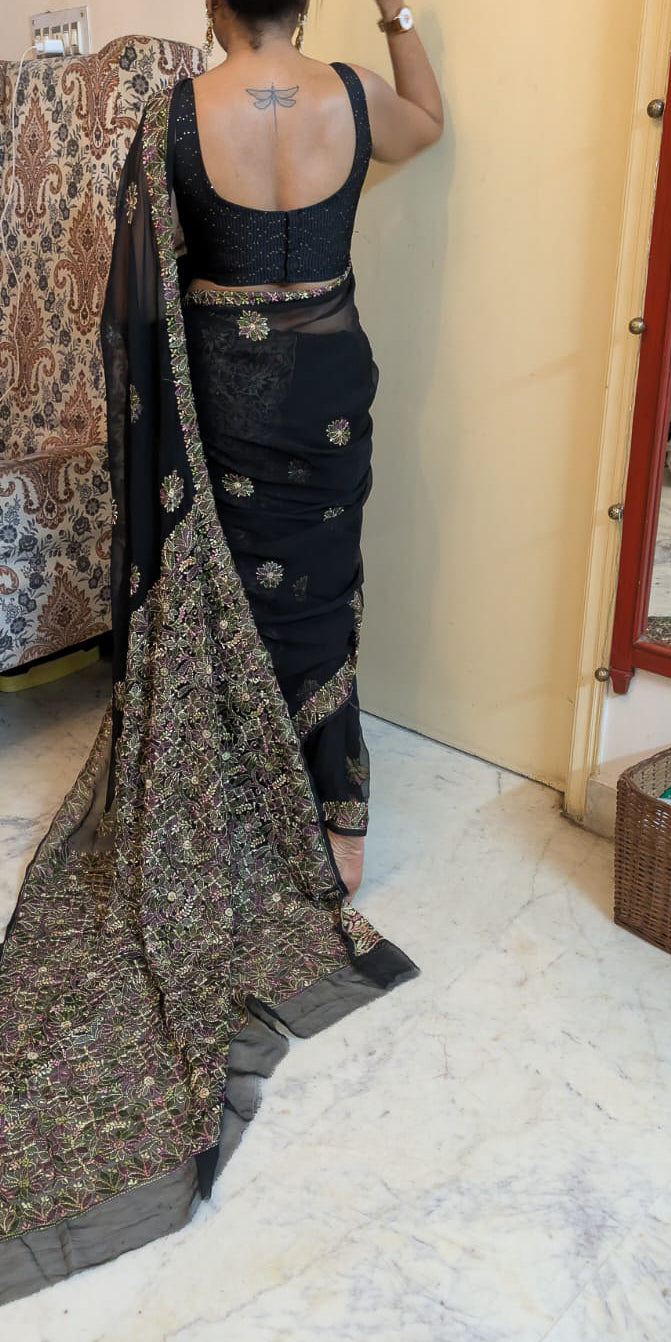 Black georgette with multicolour embroidery
