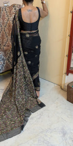 Load image into Gallery viewer, Black georgette with multicolour embroidery
