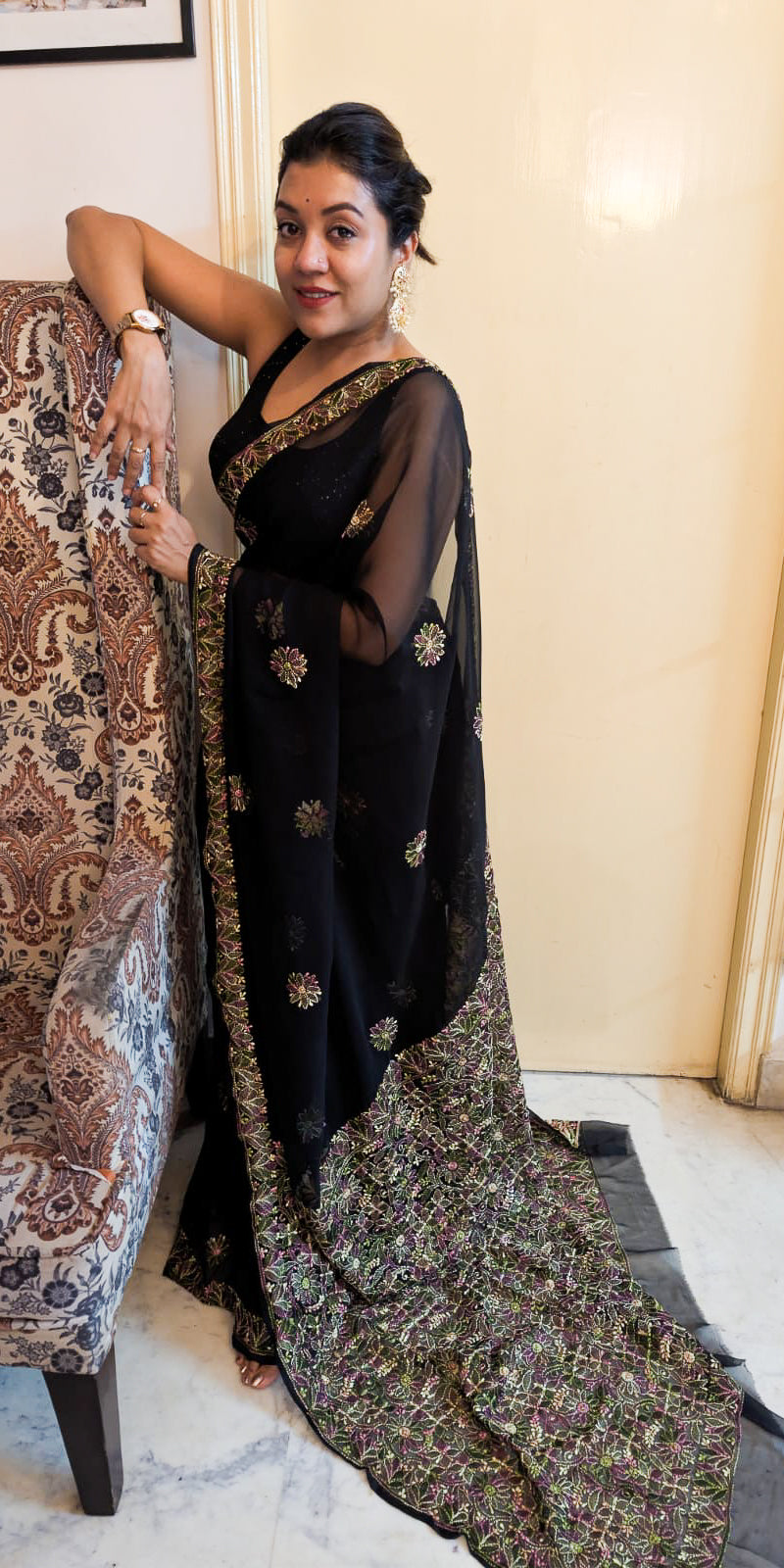 Black georgette with multicolour embroidery