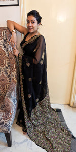 Load image into Gallery viewer, Black georgette with multicolour embroidery
