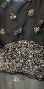Load image into Gallery viewer, Black georgette with multicolour embroidery
