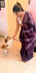 Load image into Gallery viewer, Cotton contrast saree - wine
