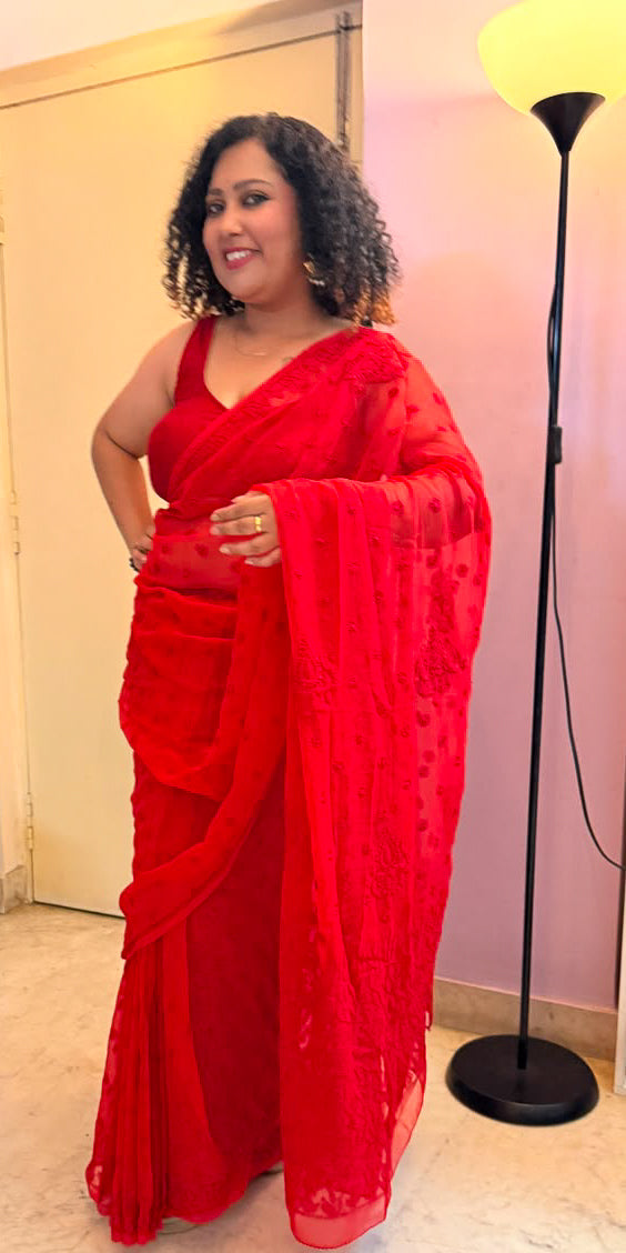 Chiffon saree   red