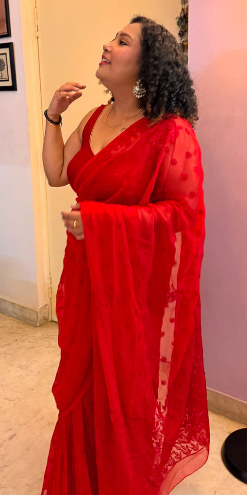 Chiffon Saree - red