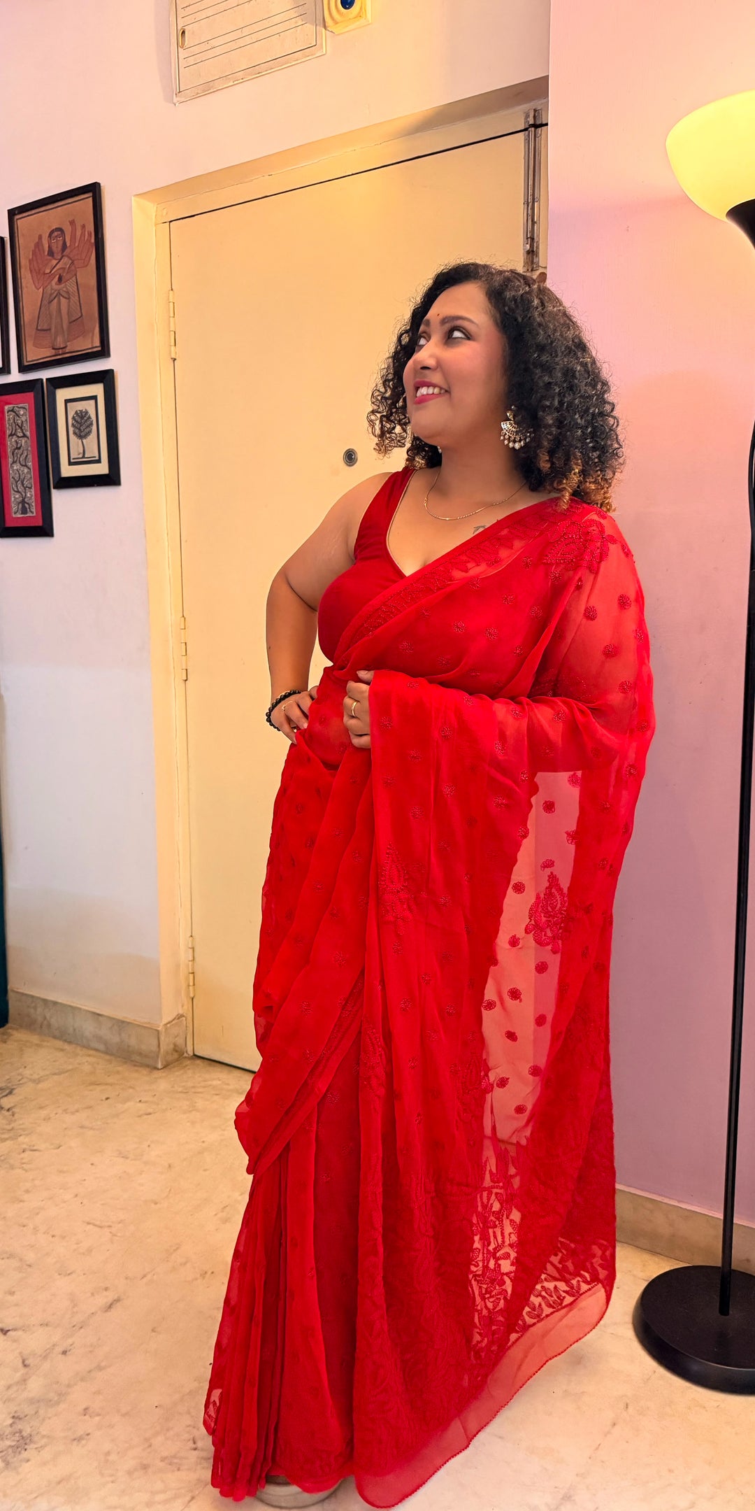 Chiffon Saree - red