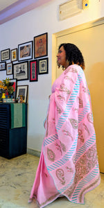 Load image into Gallery viewer, Cotton contrast saree - pink
