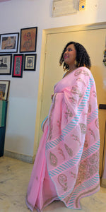 Load image into Gallery viewer, Cotton contrast saree - pink
