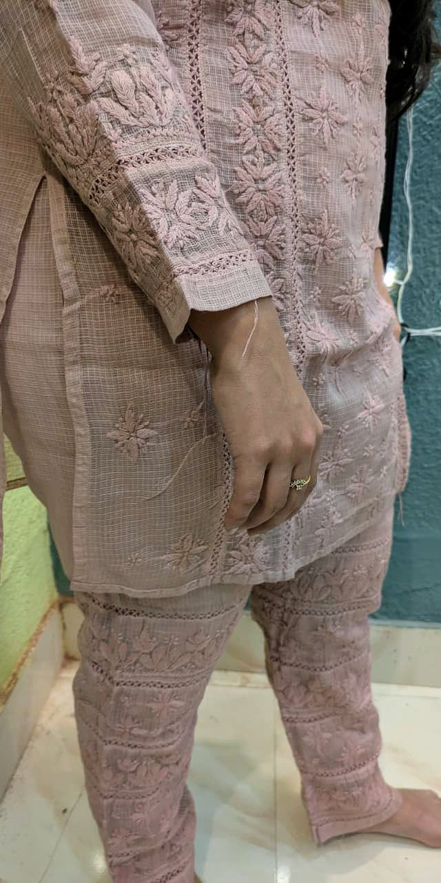 Kota Doria Co Ord Set - Blush Pink