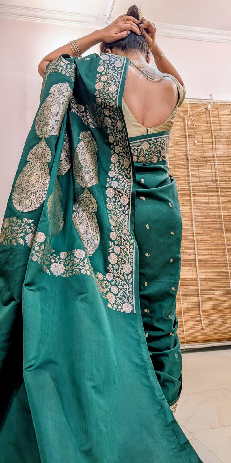 Banarasi Green Boota with Border