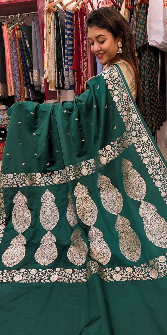 Banarasi Green Boota with Border