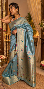 Load image into Gallery viewer, Sea green multicolour silk
