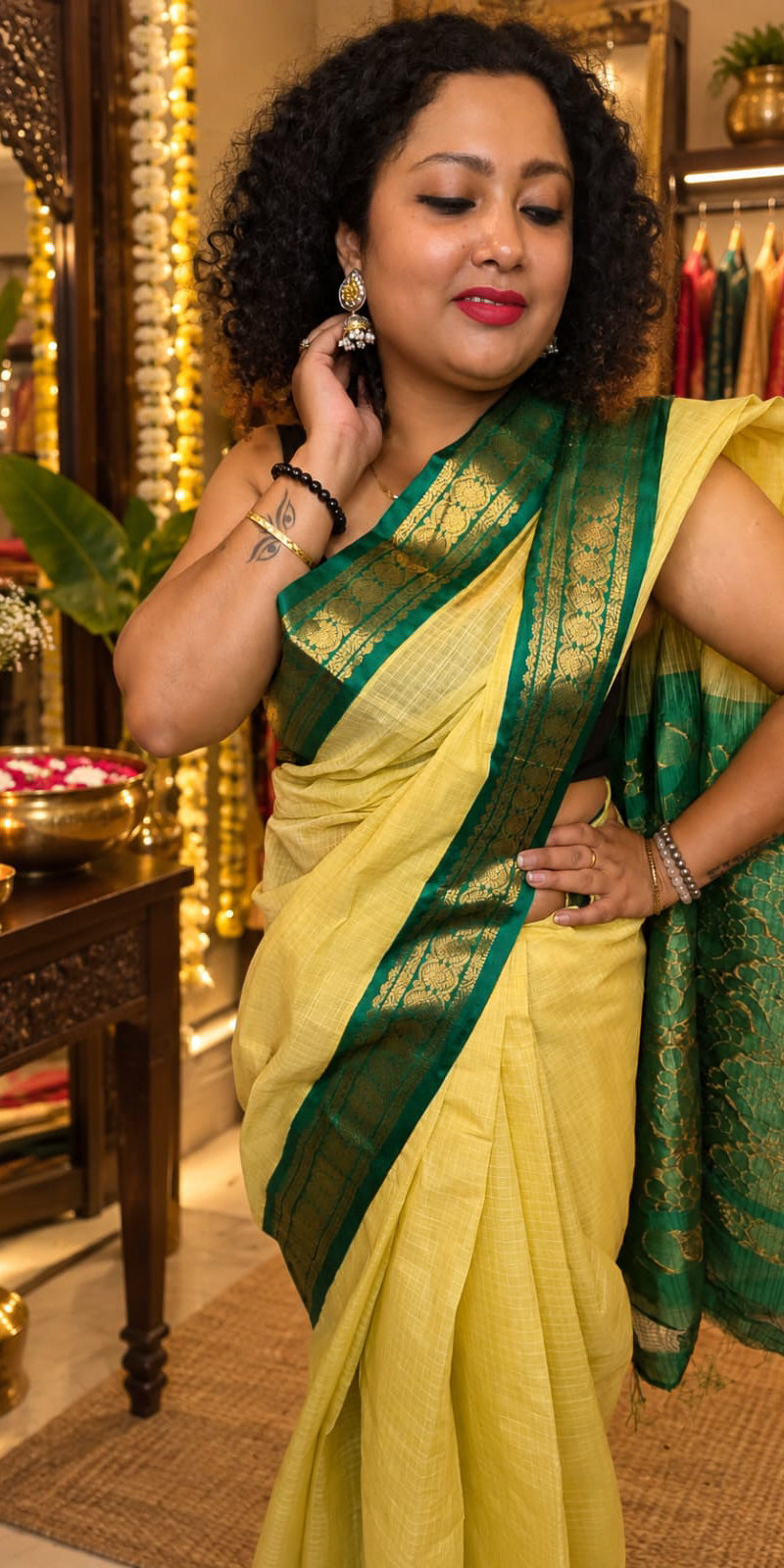 Green and yellow cotton gadwal
