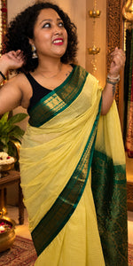 Load image into Gallery viewer, Green and yellow cotton gadwal
