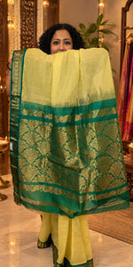 Load image into Gallery viewer, Green and yellow cotton gadwal
