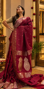 Load image into Gallery viewer, Banarasi Red Boota with Border
