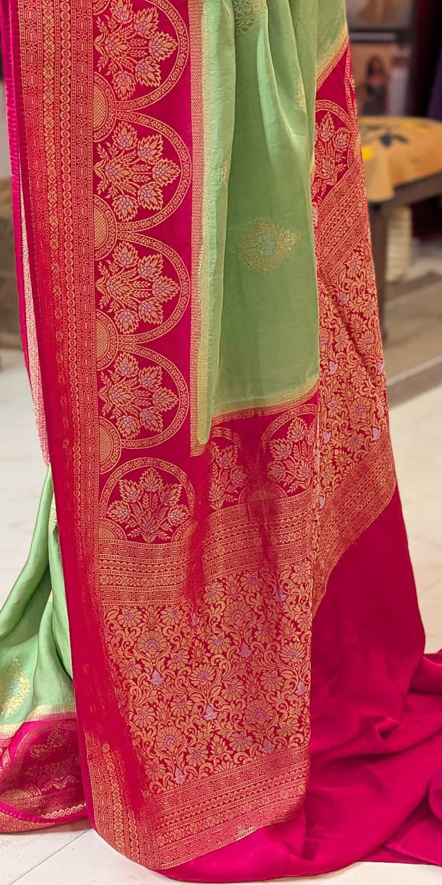 Dupion Silk Green Pink