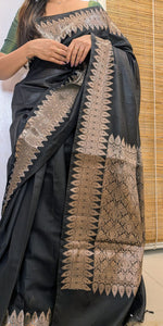 Load image into Gallery viewer, Banarasi Black Plain with Border
