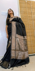 Load image into Gallery viewer, Banarasi Black Plain with Border
