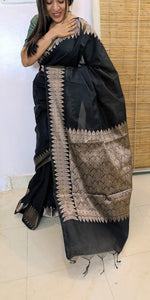 Load image into Gallery viewer, Banarasi Black Plain with Border
